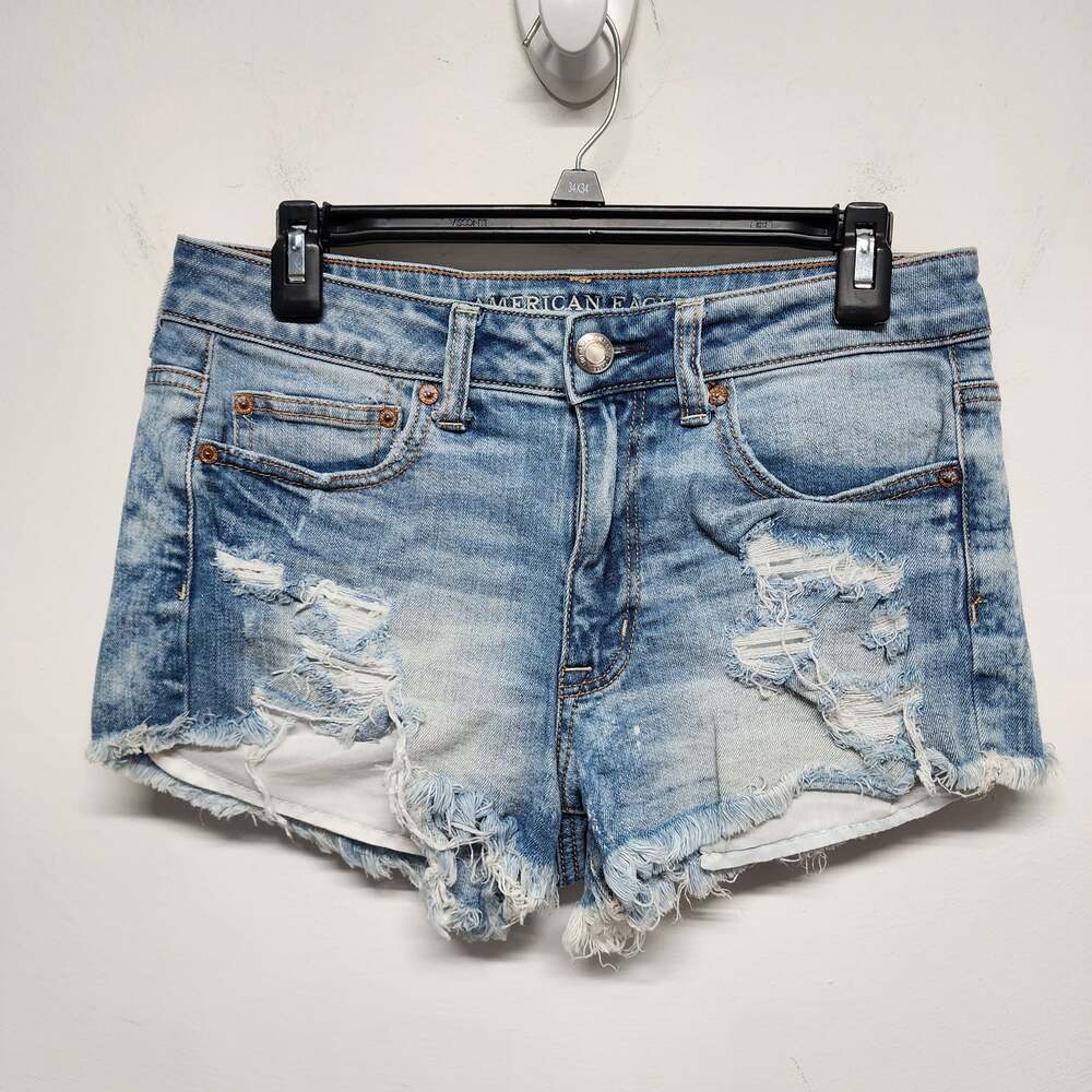 American Eagle Hi Rise Festival Cutoff Jean Shorts Size 6 Light Wash Distressed